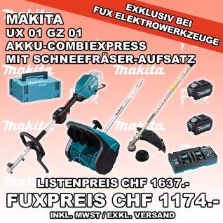 Makita UX 01 GZ 01 Akku-CombiExpress mit Schneefräser-Aufsatz